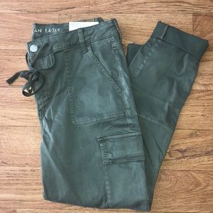 High rise army green cargo jeggings